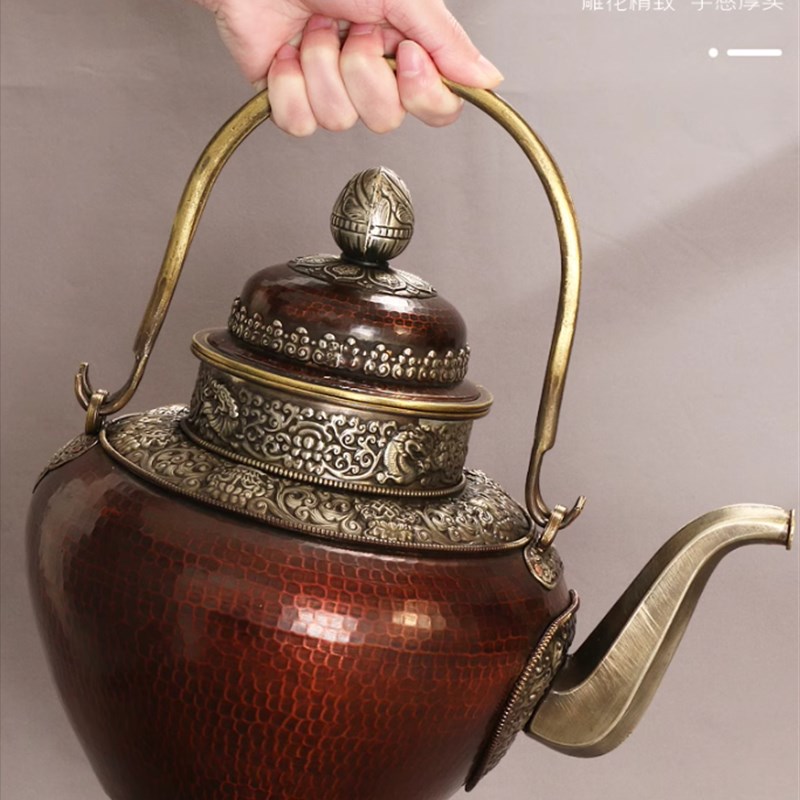 西藏民族工艺品藏式手工红酥油茶壶壶八吉祥敬壶冲茶