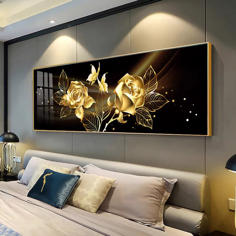 现代简约床头画级玫瑰背景墙画象横板画
