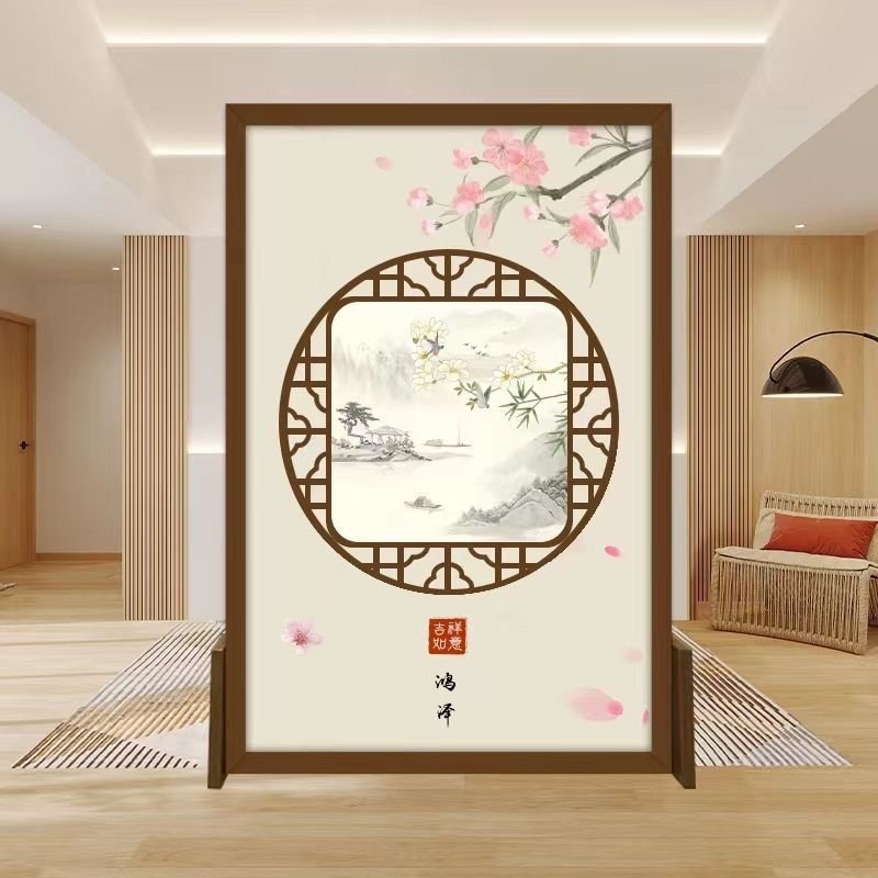 新中式入户屏风客厅玄关现代简约布艺室双面可移动座屏