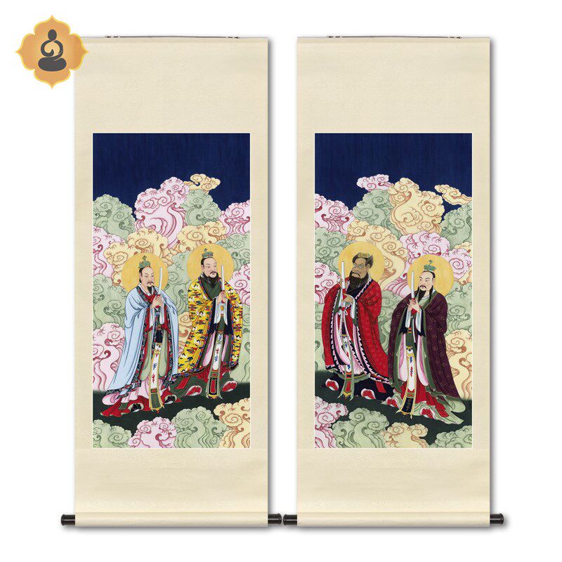 工笔人物国画四天师张道陵葛洪守坚许旌阳新中式挂画卷轴画框