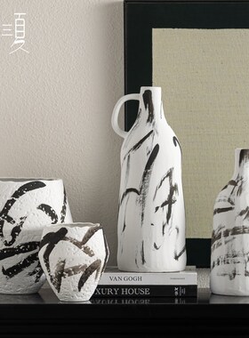 侘寂风手工陶瓷花瓶原木风粗陶罐酒店民宿软装花器客厅插花瓶