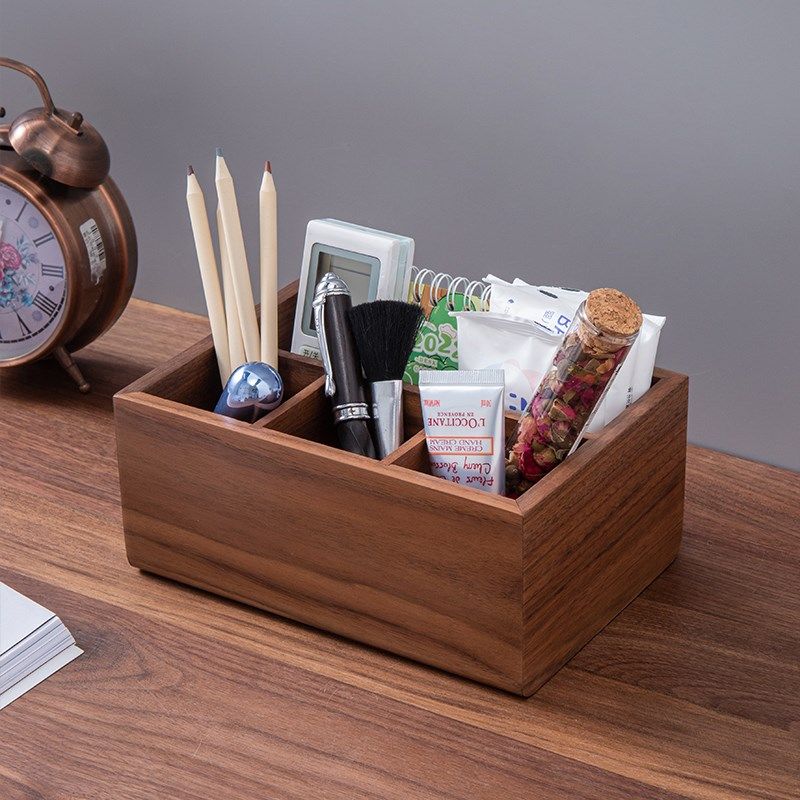 黑胡桃木桌面电视收纳盒客厅茶几木质杂物整理盒笔筒,收纳整理,桌面收纳盒,淘宝优惠券,粉丝福利购,淘宝优惠卷