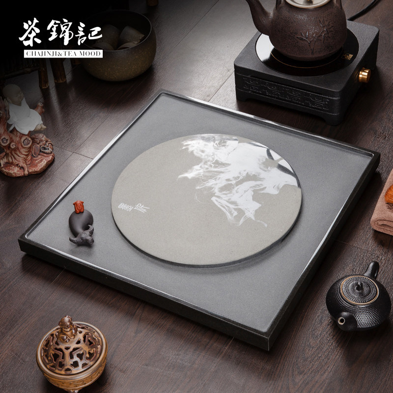 茶锦记乌金石茶盘整块天然石茶具现代简约正方形干泡茶台