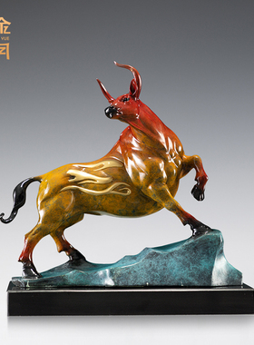 《鸿运当头》铜金岁月全黄铜牛摆件工艺品铜器客厅办公室桌面装饰
