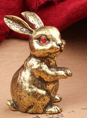 创意纯黄铜十二生肖兔子摆件金属复古个性桌面摆件汽车内车载摆设