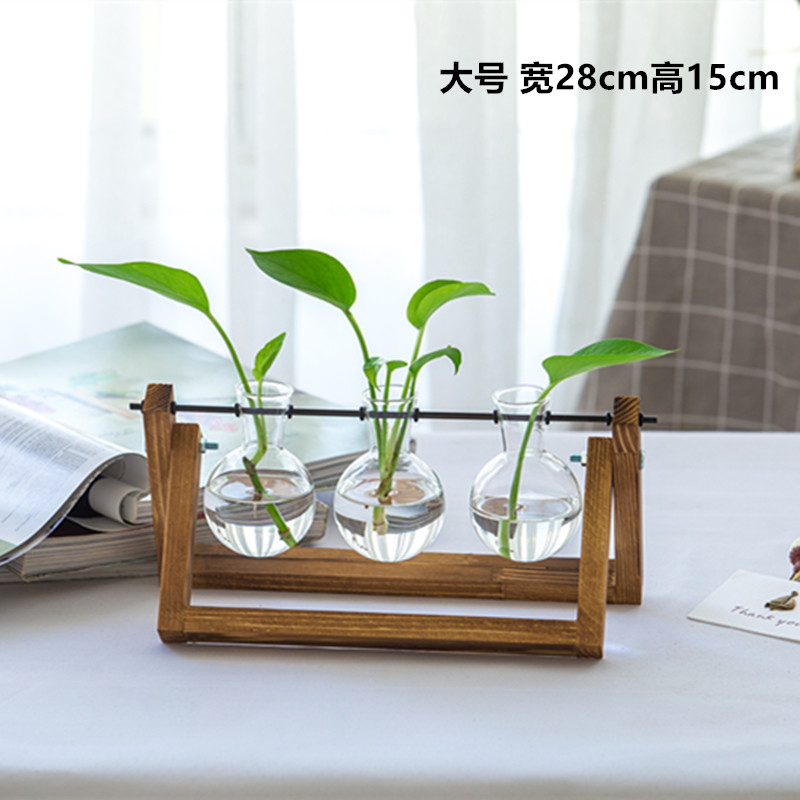 简约培木架玻璃花瓶绿萝植物花器容器