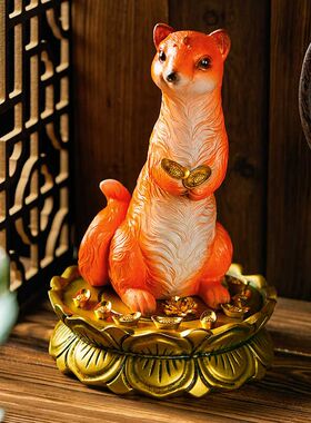 黄仙真身像体神像黄鼠狼雕像佛堂口招财家里饰品