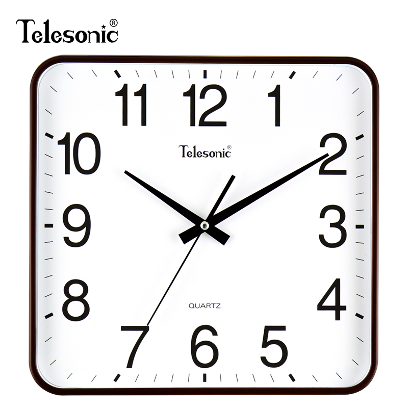 TELESONIC天王星静音挂钟客厅简约时钟卧室时尚挂表方形石英钟表