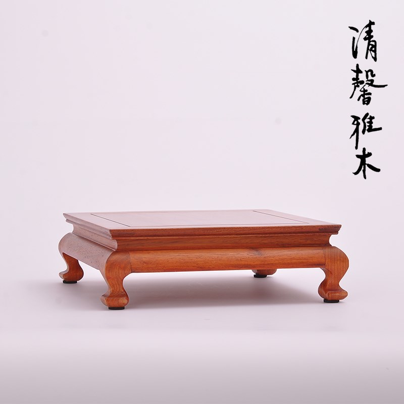 花梨现代新中式正方长方玉石茶壶盆景花瓶文玩古董底座木托架