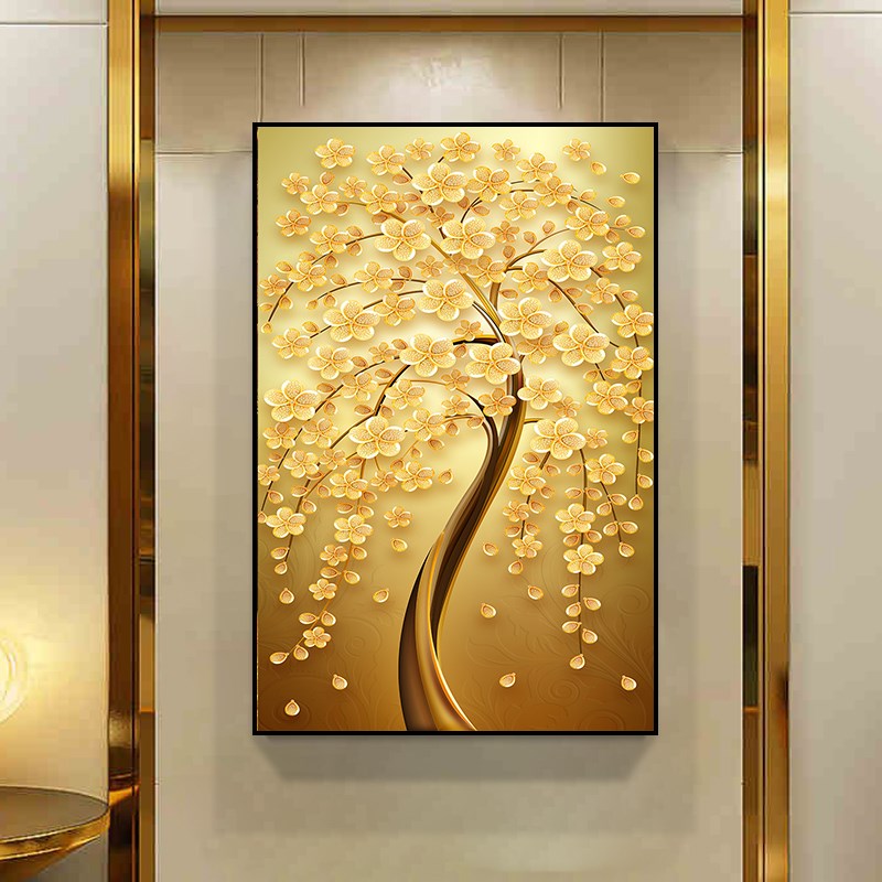 摇钱树画竖版发财树挂画欧式走廊过道壁画进门玄关画招财