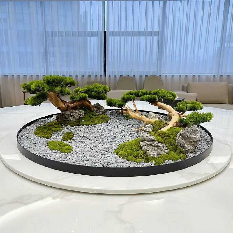酒店大圆桌中间桌花景观摆件高端永生苔藓造景酒店餐桌摆件