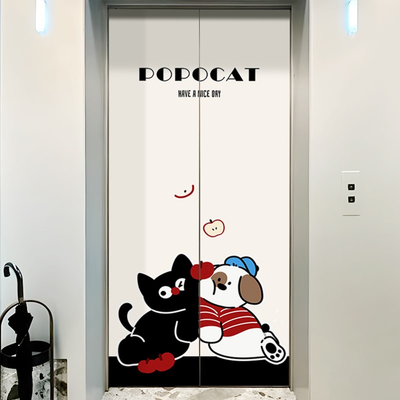 电梯贴纸卡通创意入户门贴画一梯一户电梯贴自粘无痕家用推拉门贴