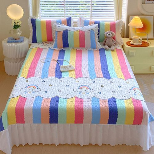 韩版加厚夹棉床盖亲肤棉公主花边可机洗卡通印花四季通用款床罩