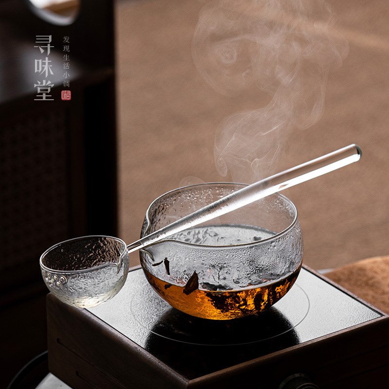 锤纹玻璃泡茶碗分茶勺干泡煮茶碗长柄勺日式功夫茶具茶道