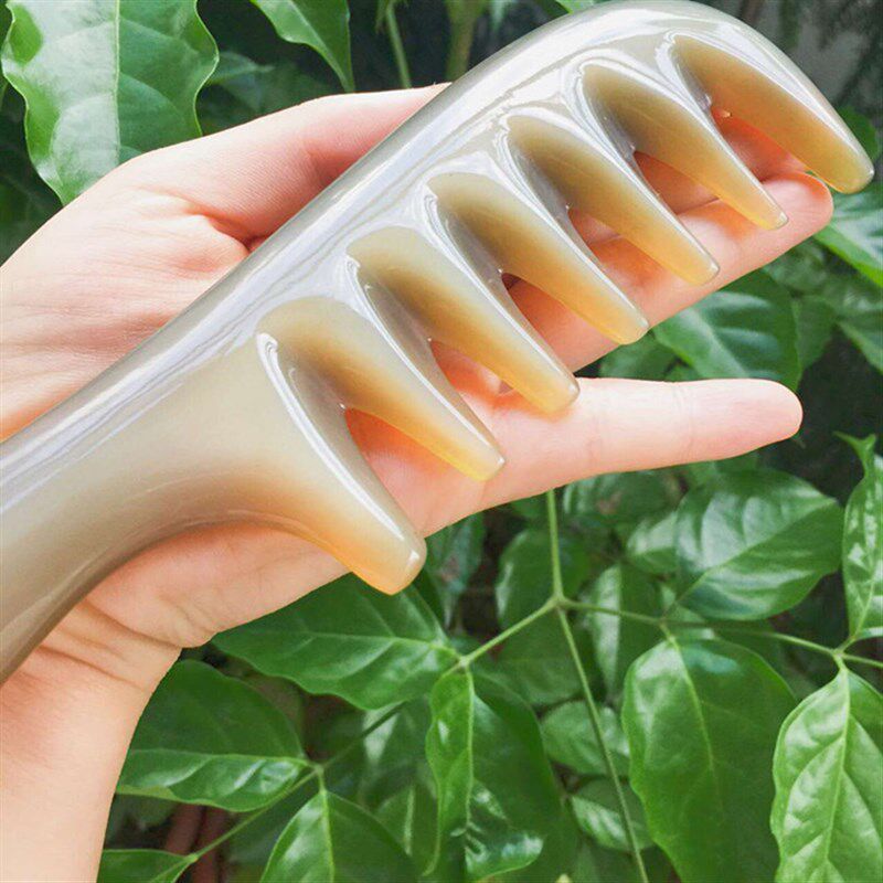 越南白水牛角七齿按摩梳子,厚实圆润宽齿卷发专用梳子