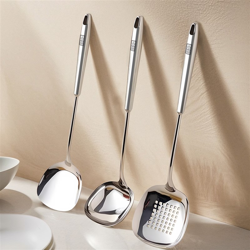 锅铲316不锈钢家用方形汤勺子漏勺铁铲炒菜铲子厨具套装铲勺长柄