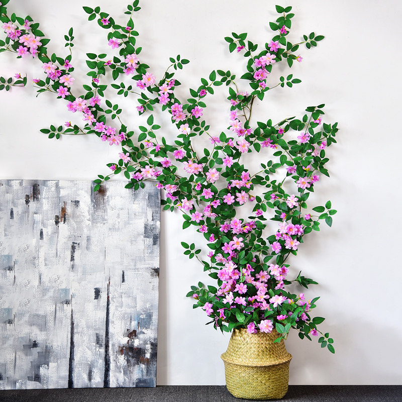 仿真玫瑰花藤假花藤条空调管道遮挡装饰缠绕塑料摆设墙面藤蔓摆件