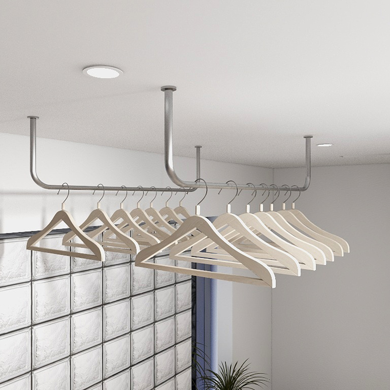 不锈钢阳台固定晾衣杆吊挂户外晒衣被杆单杠式侧挂吊顶墙上挂衣架