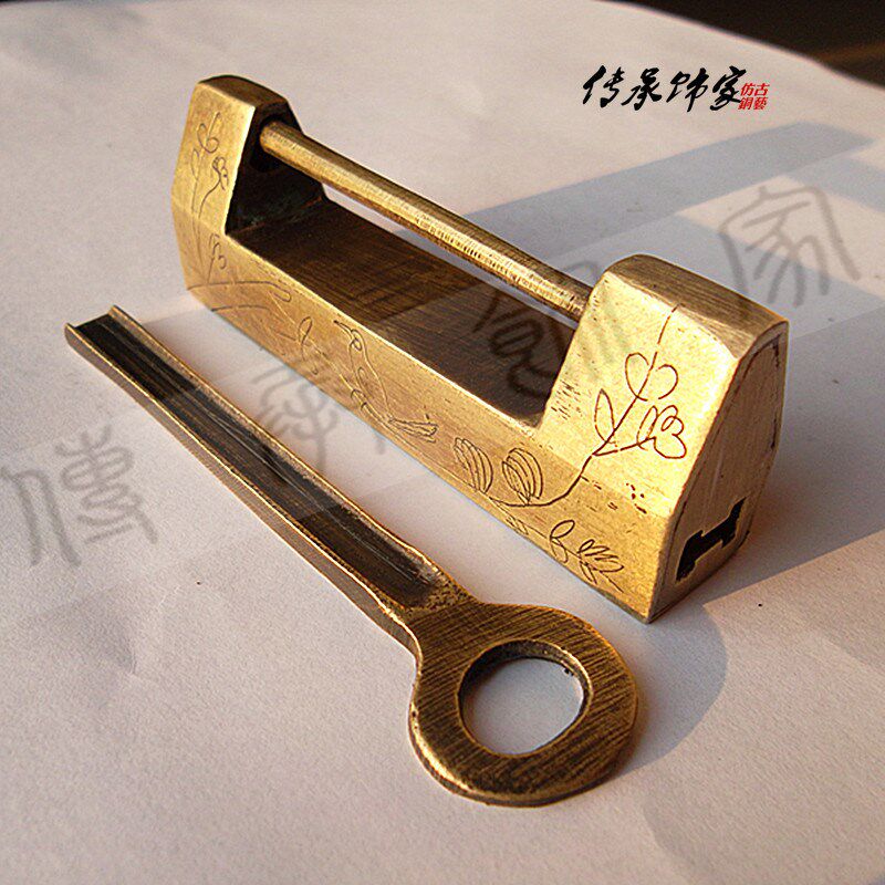 彷古锁/中式铜锁/柜门/箱子铜挂锁/古典门铜锁/大号横开铜锁