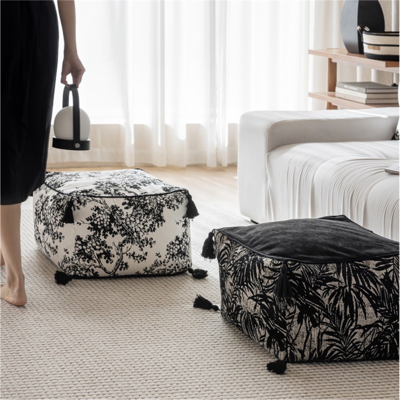 生活之盐松枝叶影雪尼尔坐墩圆形蒲团懒人沙发客厅地毯坐垫凳