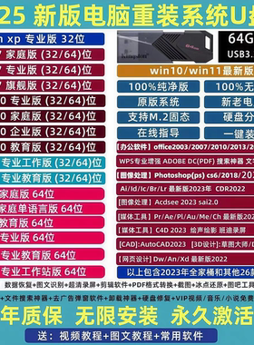 电脑重装系统u盘win10/11/7/XP正版一键安装PE启动纯净旗舰专业版