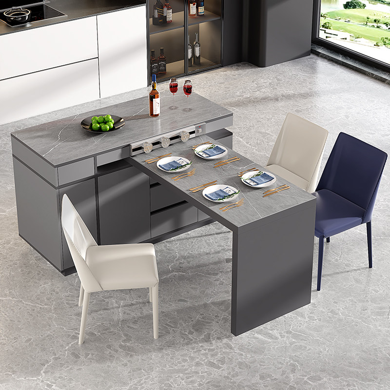 旋转岛台餐桌一体家用现代岩板厨房可伸缩餐厅吧台餐边柜,住宅家具,岩板餐桌,淘宝优惠券,粉丝福利购,淘宝优惠卷