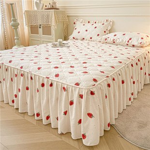 公主风亲肤防m滑床裙式 新款 床笠二合一加厚夹棉床单床罩下摆遮丑