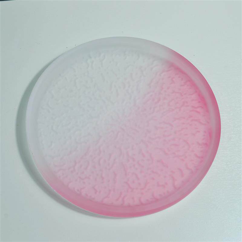 简约渐变粉色磨砂冰冻琉璃烧冰纹玻璃圆形平盘创意茶盘刺身火锅