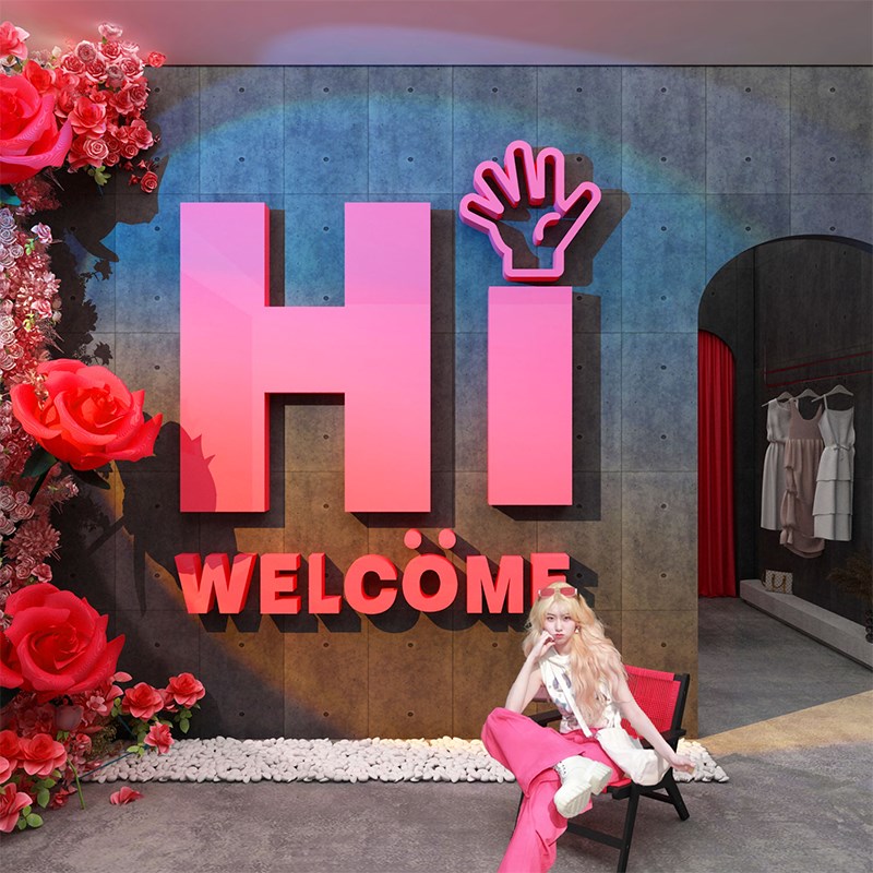 网红打卡拍照区女服店花墙面装饰氛围布置橱窗背场造景门口吸引人