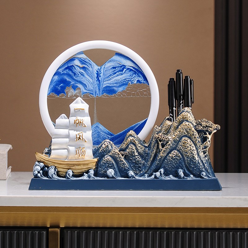一帆风顺帆船创意收纳笔筒流沙画摆件办公室桌面装饰乔迁开业礼物