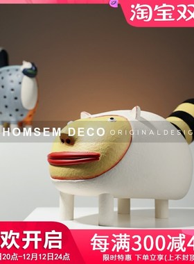 从上现代创意卡通大嘴唇猫桌面摆件抽象动物家居软装饰品玄关酒柜