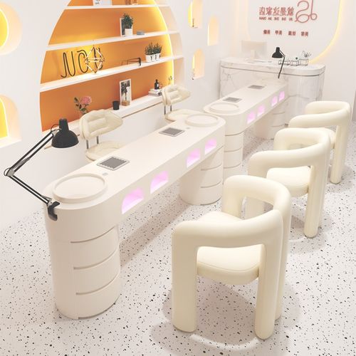 中闽芸尚奶油风吸尘器美甲桌椅套装带插座烤灯单双三人全套美甲台