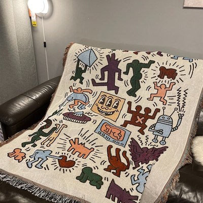 涂鸦大师Keith haring凯斯哈林沙发毯装饰拼图波普艺术装修毯