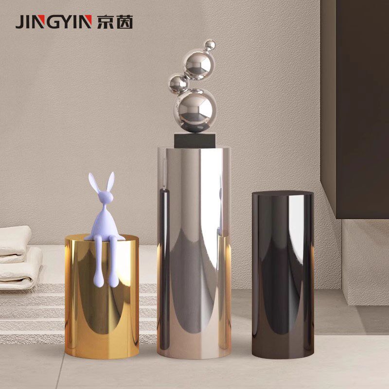 不锈钢圆柱底座样板间客厅玄关壁龛落地摆台店铺橱窗摆件展示台,家居饰品,落地摆件,淘宝优惠券,粉丝福利购,淘宝优惠卷