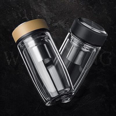 万象双层玻璃杯男女便携水杯过滤网泡茶杯大肚胖型商务礼品杯刻字