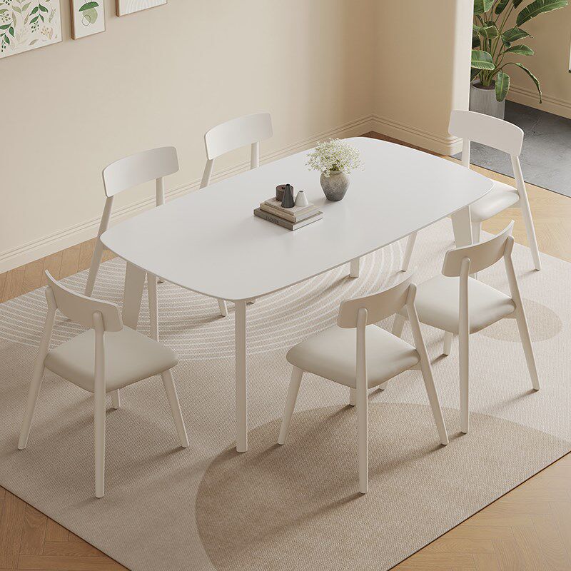 明匠轩家居奶油风家用白色岩板长方形实木餐桌椅组合外八角吃饭桌,住宅家具,岩板餐桌,淘宝优惠券,粉丝福利购,淘宝优惠卷