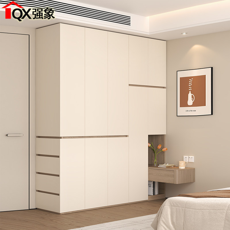 分段式衣柜家用卧室床头柜一体奶油中古风小户型定制挂衣柜子A58