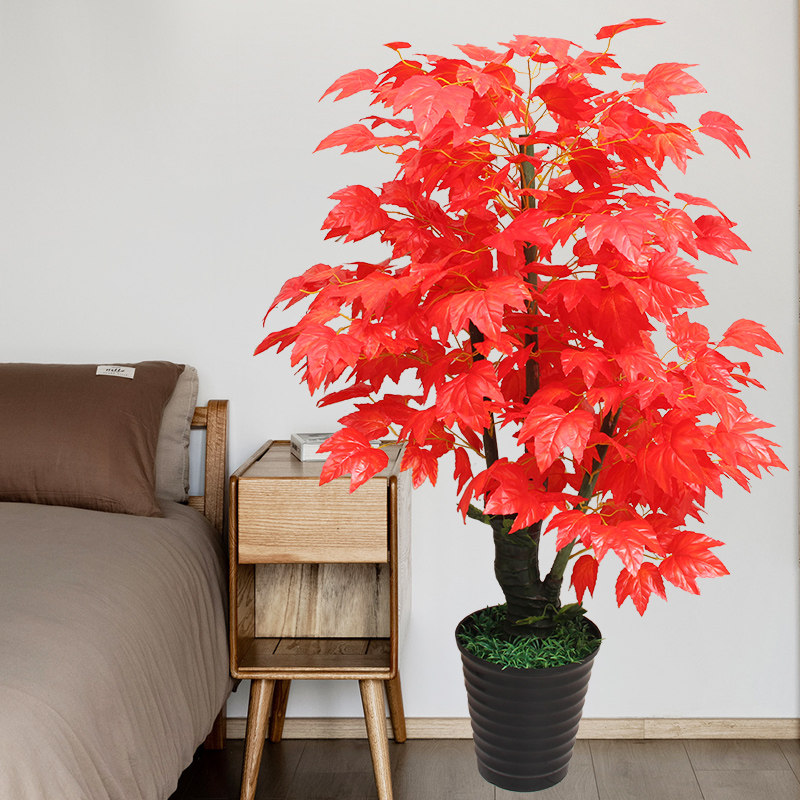 仿真绿植红枫树室内落地装饰摆件塑料鸿运当头大型假花树植物盆栽