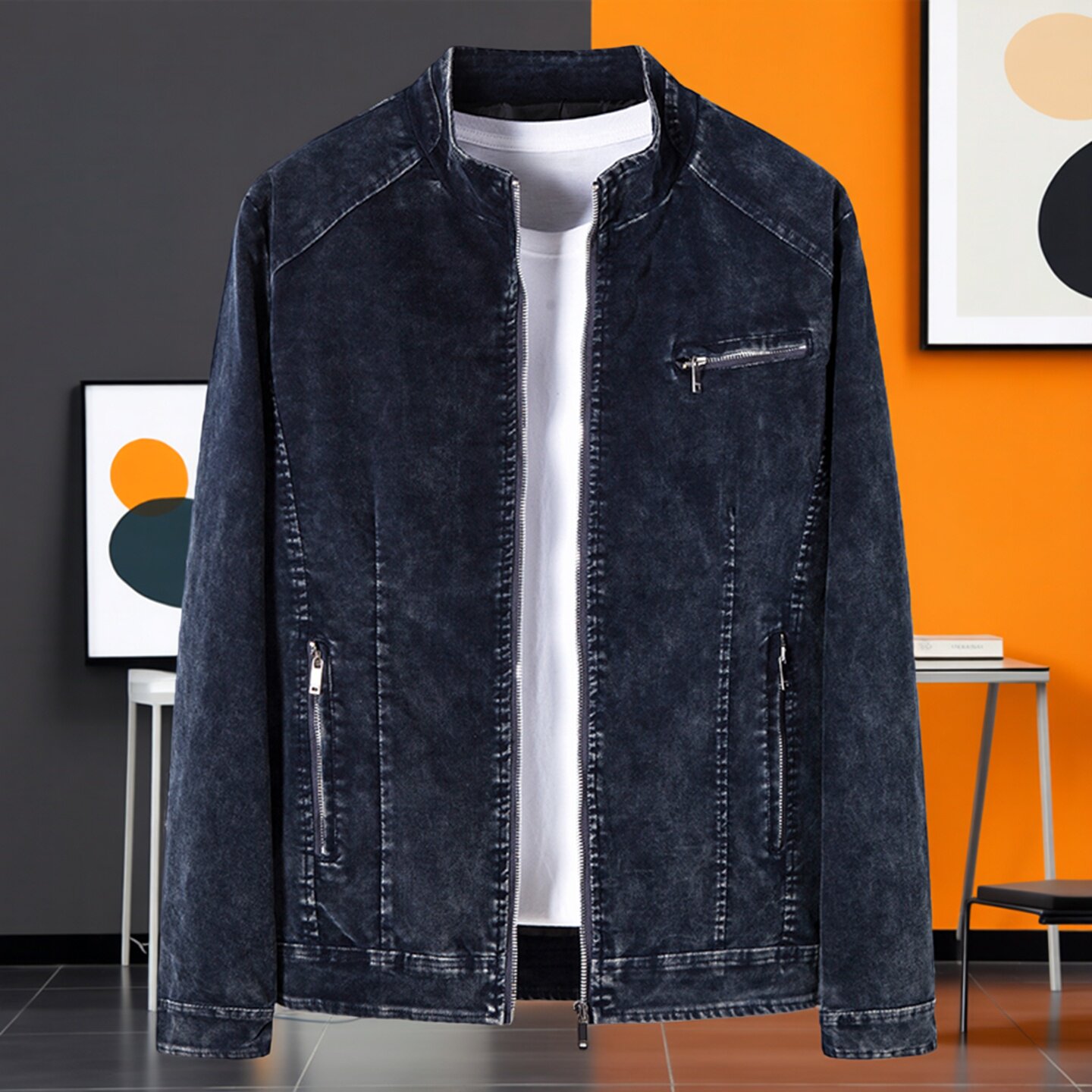 牛仔外套男立领机车服2026春秋季季潮流修身拉链夹克衫韩版轻商务