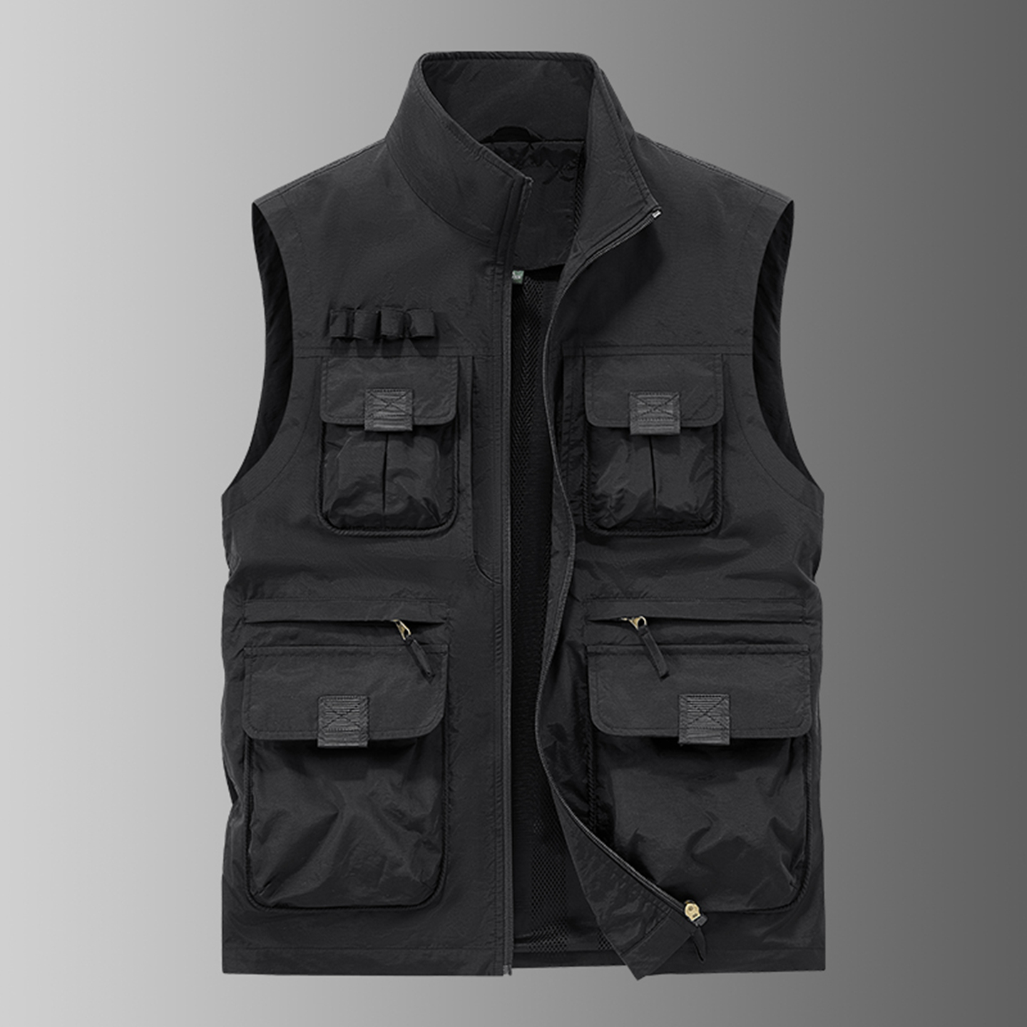 工装风多口袋马甲男款立领无袖户外摄影钓鱼背心黑色春秋薄款男士