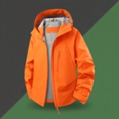 户外运动连帽夹克衫 男春秋薄款 防风防水橙色单冲冲锋衣外套半热封
