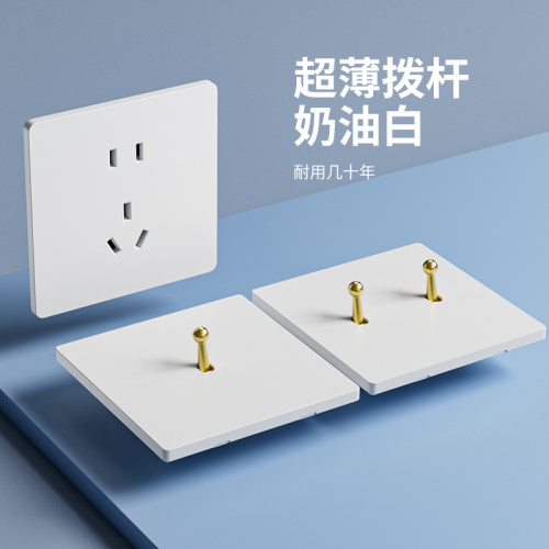 暗装白色哑光黄铜拨杆开关家用