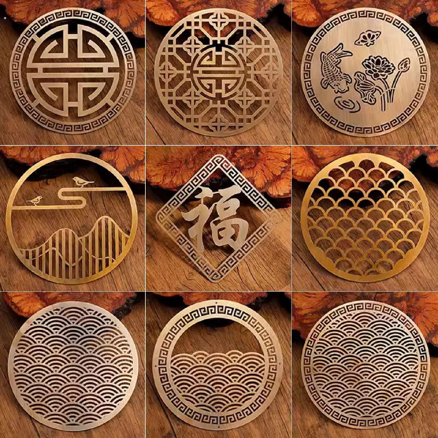 纯黄铜镂空装饰片新中式壁画背景墙装饰创意贴片客厅卧室福字挂件