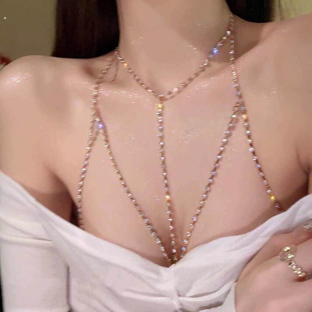 大码200斤胸链男女延长链锁骨身体链项链饰品闪钻性感欧美比基尼