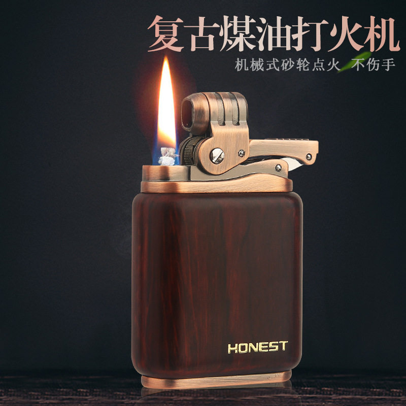 檀木煤油打火机老式复古磕头机创意个性防风打火机