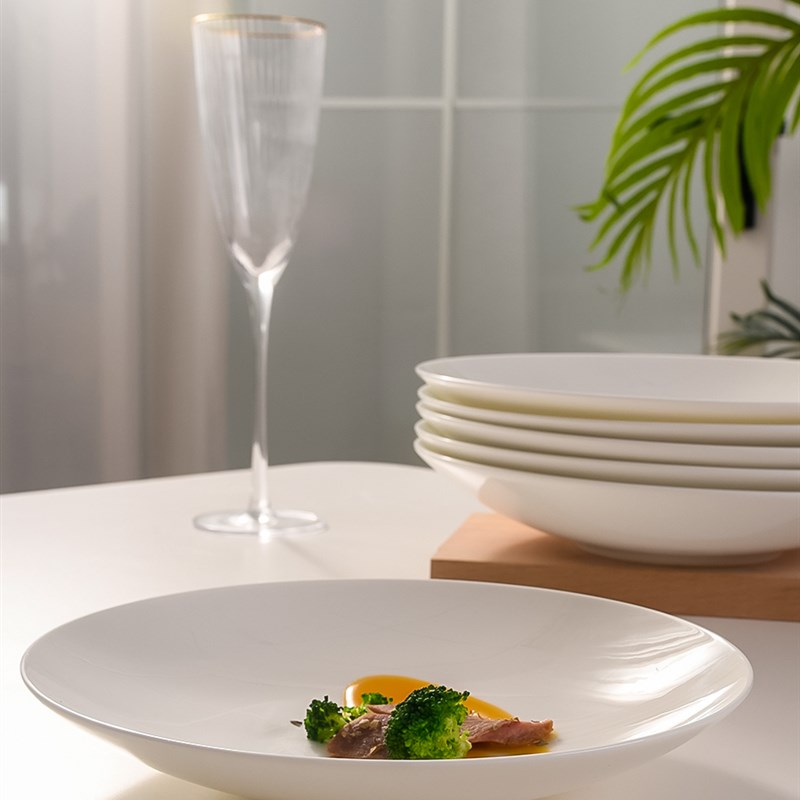 骨瓷盘子家用纯白加深汤盘中式餐盘陶瓷菜盘深盘健康无铅餐具碟子