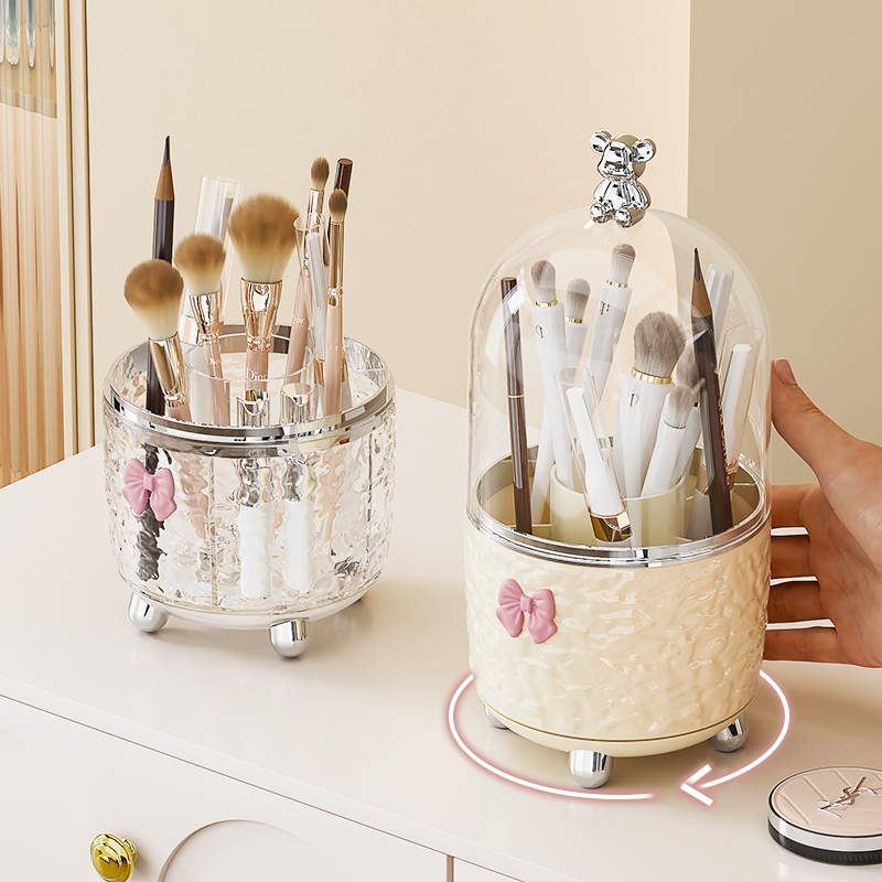 化妆刷收纳筒旋转防尘带盖子桌面化妆台收纳盒口红眼影刷化妆刷笔
