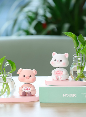 创意莫生气卡通动物公仔摆件水培绿萝花客厅玄关家居装饰桌面摆设