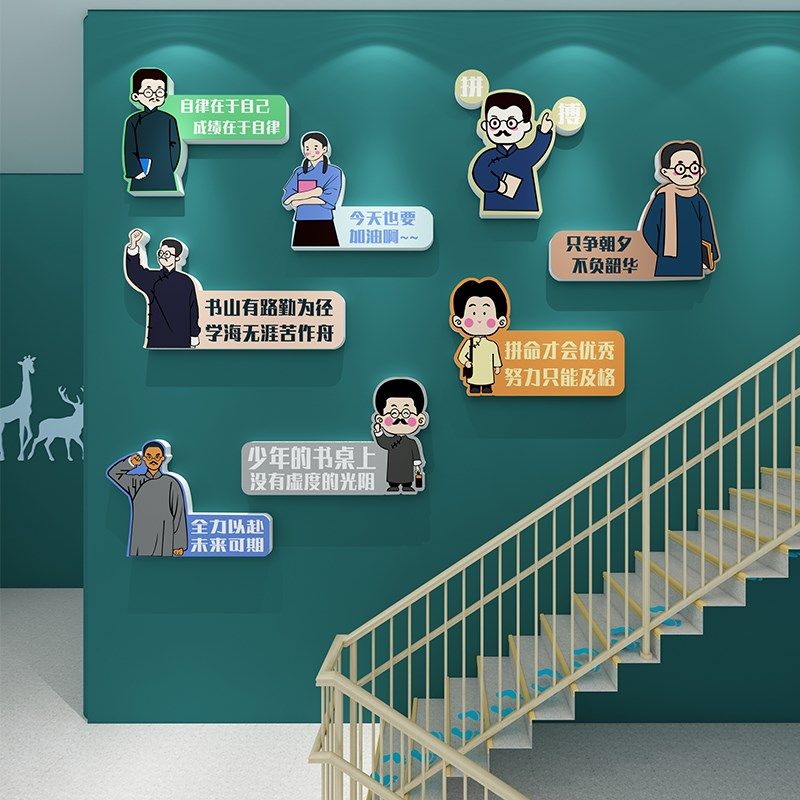 班级布置教室装饰励志标语文化墙面贴纸画小学校楼梯台阶背景挂件