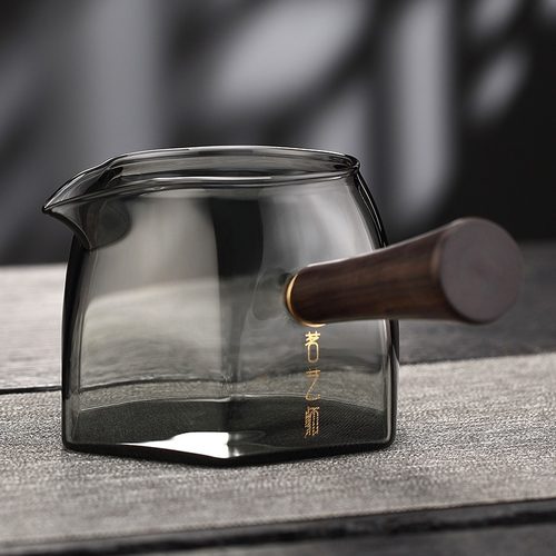 茶道分茶器加厚玻璃实木侧把公道杯耐高温防爆茶海茶具配件泡茶用